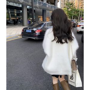 Áo Len Cardigan Dệt Kim Cổ Chữ V Màu Nâu Gấu Cổ Điển Cho Nữ Mùa Thu Đông Dáng Rộng Thoải Mái Cao Cấp
