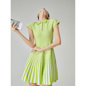 XIAODADEHUA | Green Stripe High-end Golf & Tennis Dress Short Sleeve