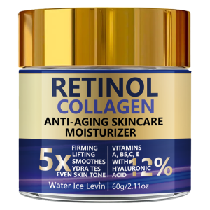 Retinol Collagen Hyaluronic Acid. Anti-Aging Moisturizer 5X Firming Lift. Even Skin Tone. Vitamins A B5 C E Panthenol. 60g