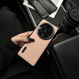Ultra-Thin Genuine Leather Protective Case for Xiaomi 14 Ultra Phone Pure Color Simple Design Anti-Fall Shell Original Design