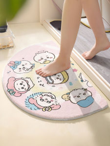 Chiikawa Semi-Circular Velvet Rug Anti-Slip Bathroom Toilet Entrance Mat Artificial Cashmere Carpet Cartoon Animal Pattern