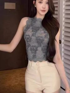 chaqi | เสื้อกั๊กผ้าลูกไม้แขนกุดทรงเข้ารูปสำหรับผู้หญิงในช่วงฤดูร้อนปี 2025 เสื้อสั้นทรงเข้ารูปสไตล์ใหม่ที่สวมใส่ได้หลากหลาย