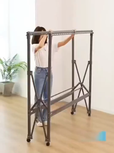 Heavy Duty Foldable Laundry Drying Rack with Wheels Adjustable Height Space Saving for Family