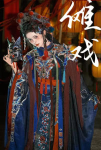 Original Hanfu Cloud Shoulder Embroidery Heavy Work Nuo Opera Elements Traditional Culture Style Womens Skirt Polyester Fiber
