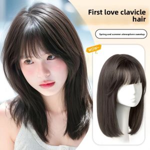 MONLEYTA | Womens Long Straight Hair Wig Thin Summer Style Airy Bangs Lolita Round Face Sweet Natural Full Head Popular JK