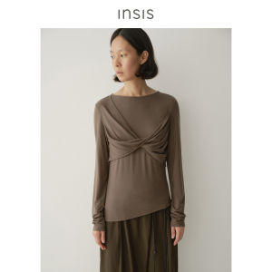 INSIS FEMME | Fall Tien-silk Merino Simple Elegant Butterfly Knot Asymmetric T-shirt Long Sleeve