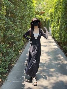 2025 new ice silk sun-protective dress womens long gown sun-protective long dress outdoor UV-resistant dress