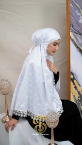 Kerudung Bergo Saku Hijab Instan Jilbab Umroh Haji Bahan Sutra Bordir Series Serangkai Melati Syafiq