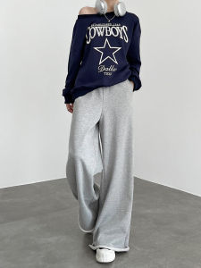 Gray Wide Leg Sports Pants Womens High Waist Straight Casual Loose Slimming American Style Sweatpants Spring Autumn New Arrival