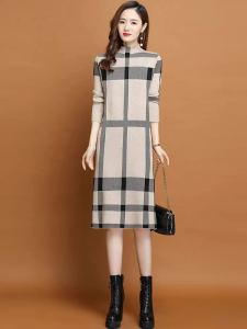 Autumn Winter Womens Midi Sweater Dress Half High Collar Loose Inner Wear Matching Coat Trendy Commute Style Long Sleeve