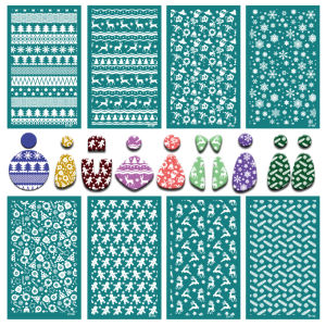 Christmas Silk Screen Stencils Reusable Silkscreen Print Kit for Printing Clay Stamps Polymer Clay Tool Jewelry Earrings Making