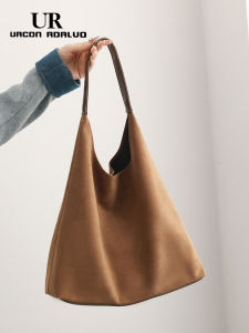 UR Korean Style Suede Underarm Bag Womens Commuter Shoulder Bag Large Size Polyester Lining Zipper Closure Pure Color