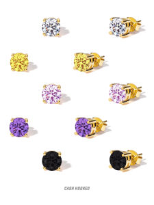 ต่างหูเพชรทรงกลม S925 เงินชุบทอง ต่างหูเพชรสีต่างๆ ต่างหูแฟชั่นสำหรับผู้ชายและผู้หญิง