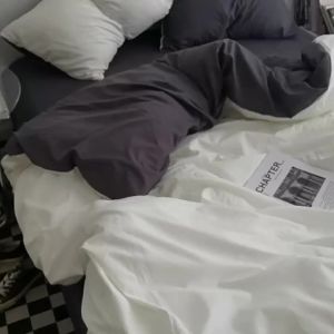 LZD  Kết Hợp Và Kết Hợp Bộ Bốn Mảnh Cotton Đã Giặt Ga Trải Giường Ghép Đôi Màu Trơn Vỏ Chăn Ga Trải Giường Ký Túc Xá Sinh Viên Ga Trải Giường Kiểu Ba /