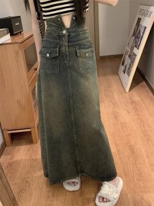 High Waist A-Line Mini Dress Skirt for Women Denim Split Style plus Size Bodycon Korean Style Cotton Polyester Blend