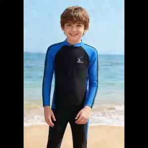 Boteyuwa ชุดว่ายน้ำเด็กผู้ชาย แขนยาวขายาว แบบแยกชิ้น เสื้อกับกางเกง สีพื้น ป้องกันUV ส่วมใส่แล้วไม่ตกเทรน  รุ่น E3118