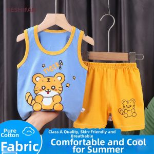 GESHIFAN | Summer Cotton New Style Baby Cartoon Breathable Childrens Short Sleeve Sleepwear Set
