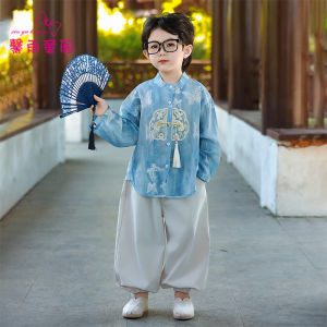 New Chinese Style Childrens Suit Boys Daily Tang Costume Summer Performance Thin Model Traditional Classical Flag Robe