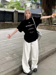 Heavy Weight Summer Cotton Short Sleeve Fashion Brand T-shirt Female 2024 New Arrival Loose and Idle Stylish Niche Style Couples Tops