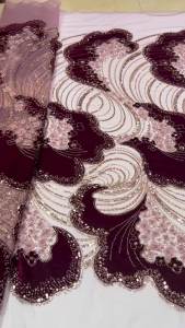 2026 African Nigerian High-Quality Velvet Sequins Tulle Lace Fabric for Prom Dresses Beads Embroidery Sewing Net Cloth 5 Yards