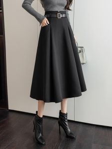 Flared A-line Waist-High Hip Cover Mid-Length Half Skirt