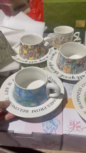 Floral Ceramic Cup and Saucer Set Coffee Cup Mug 300ml Souvenirs Couple’s Mug Wedding Gifts Gift Box