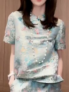 Elegant Floral Print Suit Set Womens Summer 2024 Fashion Short Sleeve Top Short Pants High-End Feeling Luxury Lady Style