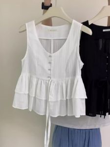 KK · Studio Selected Recommend ~ French Style Temperament Sleeveless Vest Womens Summer Shirt Lace-up Bow Top