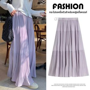 กระโปรงยาวผ้าชีฟองเอวสูงสำหรับคุณแม่วางไข่ในฤดูใบไม้ผลิและฤดูร้อน กระโปรงทรงเค้กแบบโปร่งสบาย กระโปรงยาว กระโปรงทรงเอ
