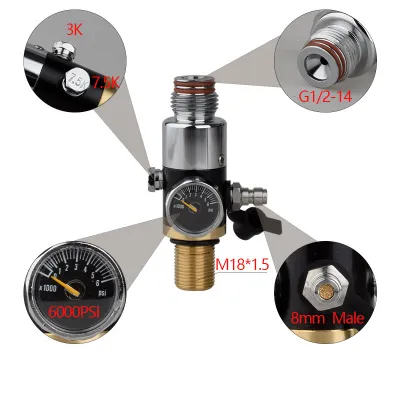 HPA Station M18*1.5 Air Tank Pressure Regulator PCP Regulating Adjustable Output 0 To 1800PSI Valve For Scuba Diving Fittings Snorkeling Accessories