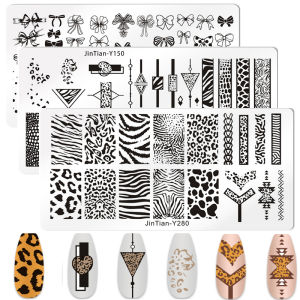 Snake Leopard Nail Stamping Plates Bow Letter Lip Love Heart Leaves Flowers Design Printing Plates Nails Art Stencil Stamp Tools