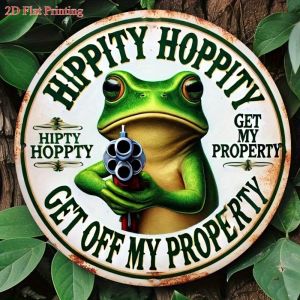 CIFbuy | Vintage Frog Metal Sign 8x8 Inch Funny Room Decor Hippity Hoppity Get Off My Property No Trespassing Warning Wall Plaque
