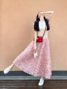 HUANJI | French Style Slimming Midi Skirt