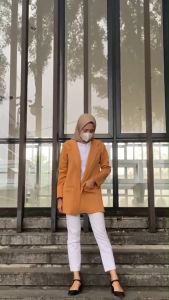 Blazer Wanita Scuba Polos Berkerah L-XL LD 100-120CM - Blazeran Wanita Kekinian - Blezzer Wanita Kekinian Terbaru -Blazer Wanita Terbaru Jumbo - Blazer Wanita Panjang - Blazer OOTD Hijab
