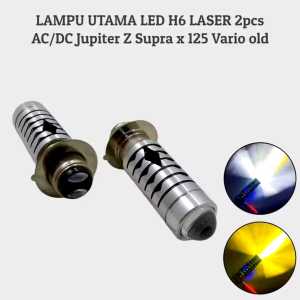 HARGA 2PCS SEPASANG Lampu Led H Enam LS2 Laser 2 Warna Hi Low Putih-Kuning + Senja Biru Pnp AC DC Motor Honda/Matic