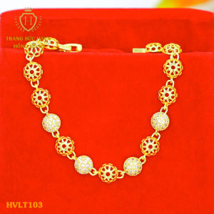 Lắc Tay Nữ Vòng Tay Mặt Đính Đá Màu Xanh Titan Xi Mạ Vàng Non 18k 24k Cao Cấp - Trang Sức Hava Hong Kong