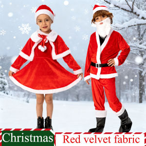 New Year Kids Santa Claus Costume Cosplay Christmas Carnival Party Fancy Dress for Girls Boys Red Xmas Clothes Set