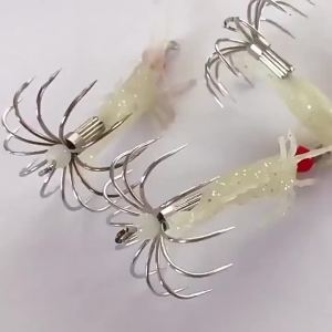 6cm Luminous Shrimp Shape Squid Jig with Umbrella Hook Soft Silicone Prawn Lure Night Boat Fishing Rocket Squid & Small Octopus
