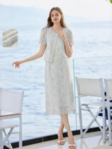 XIANGYING | Blue Ombre Heavy Embroidery Womens Set