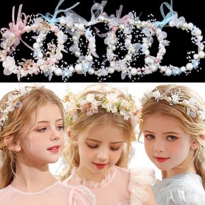 Elegant Girls Bridal Headband: Imitated Pearl Hair Headdress & Flower Wreath Head Hoop