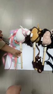 Stick Horse Plush Handcrafted Hobby Horse Head on a Stick with Wood Kids Toddlers 60cmBirthday GiftRole Play ToysKhaki