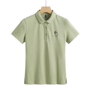 Summer Short Sleeve T-Shirt Womens Polo Shirt Embroidered Georgette Cotton Slim Fit round Corner Half Sleeve Pure Color