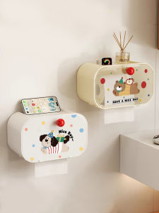Cartoon Bathroom Tissue Box Wall Mounted Toilet Paper Holder No Drilling Washcloth Storage Rack Nordic Style Household Organizer