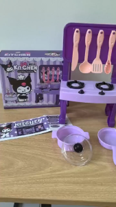 【HOT】Cooking Cartoon Kawaii Kuromi Childrens Kitchen Play House Sanrios Kuromi Play Kitchen Set Safe