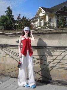 Red Stringy Selvedge Lace-up Camisole Womens Summer Pure Desire Vacation Style Loose Short Irregular Sleeveless Tops