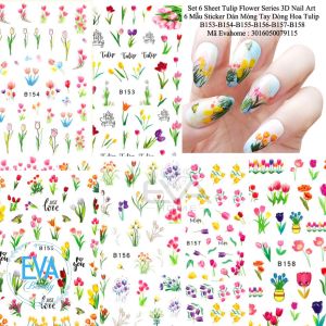 SÉT 6 MẪU STICKER Dán Móng Chống Nước Hoạ Tiết Hoa Tulip / Tulip Flower Series 3D Nail Art Sticker B153 - B158