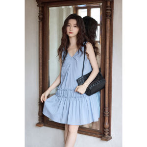 seemon | Summer Elegant A-Line Asymmetric Short Blue Sleeveless Dress