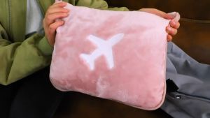 SIMPLYBEST 4 in 1 Travel Blanket and Pillow Soft Bag Pillowcase Hand Luggage Sleeve Backpack Headrest Airplane Bus Car