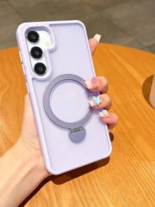 เคสโทรศัพท์ Samsung S24 Ultra S25 Ultra แบบมีขาตั้งแบบอินเทigrate ด้านหลังเรียบดูดซับแม่เหล็กแบบมองไม่เห็น แบบหมุนได้ ป้องกันการตกหล่น