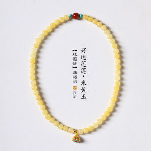 NanZhu XiaoYuan Yellow Jade Lotus Seed Bracelet Womens Fashion Jewelry Semiprecious Stone Bracelet Lucky Charm Bead Strung